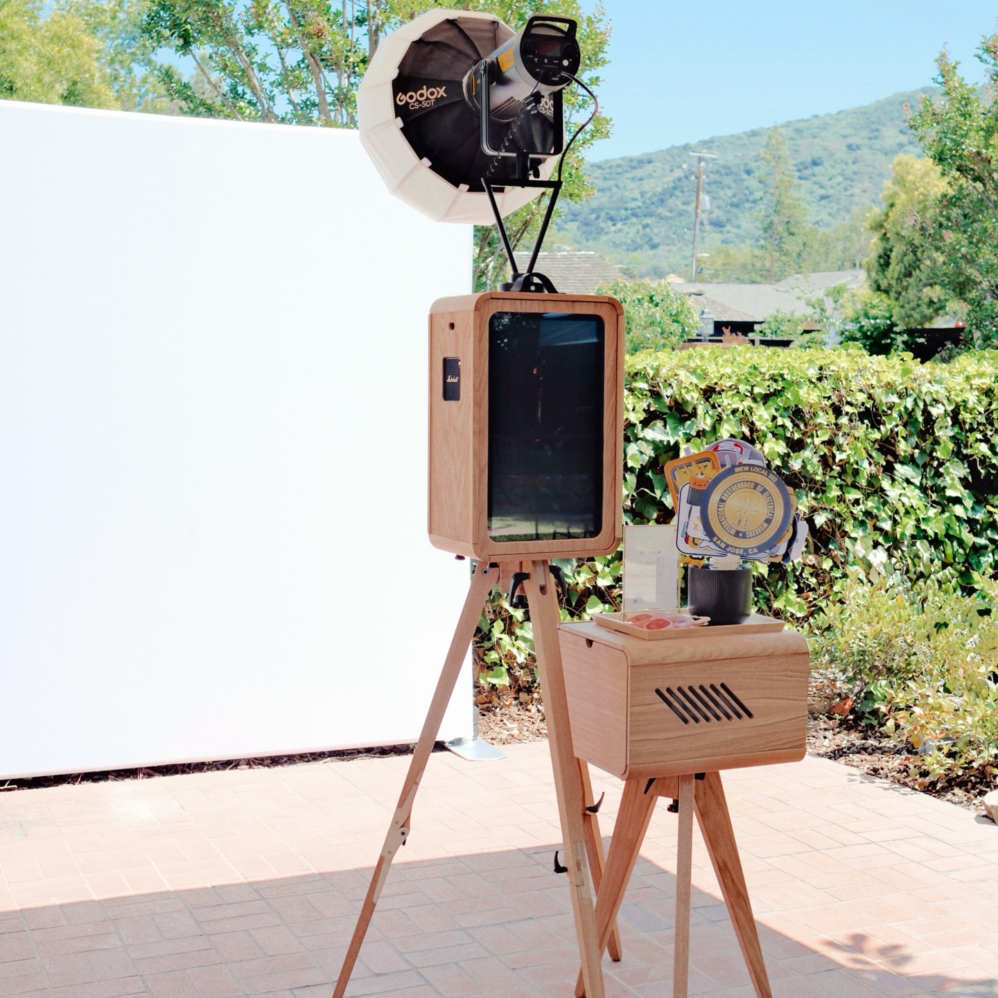 minimal, Scandinavian-inspired, natural wood DSLR photobooth setup